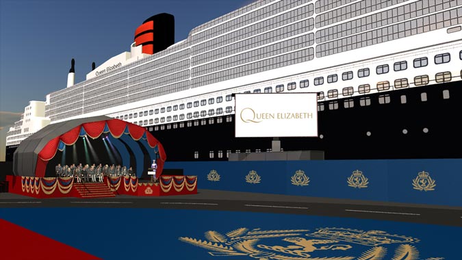 Queen Elizabeth 1st Cunard Ship Launch, 2010. Southampton. Design: Nicoline Refsing at Stufish / Mark Fisher Studio.