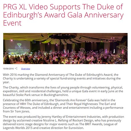 PRG XL Video Supports The Duke of Edinburgh’s Award Gala Anniversary Event